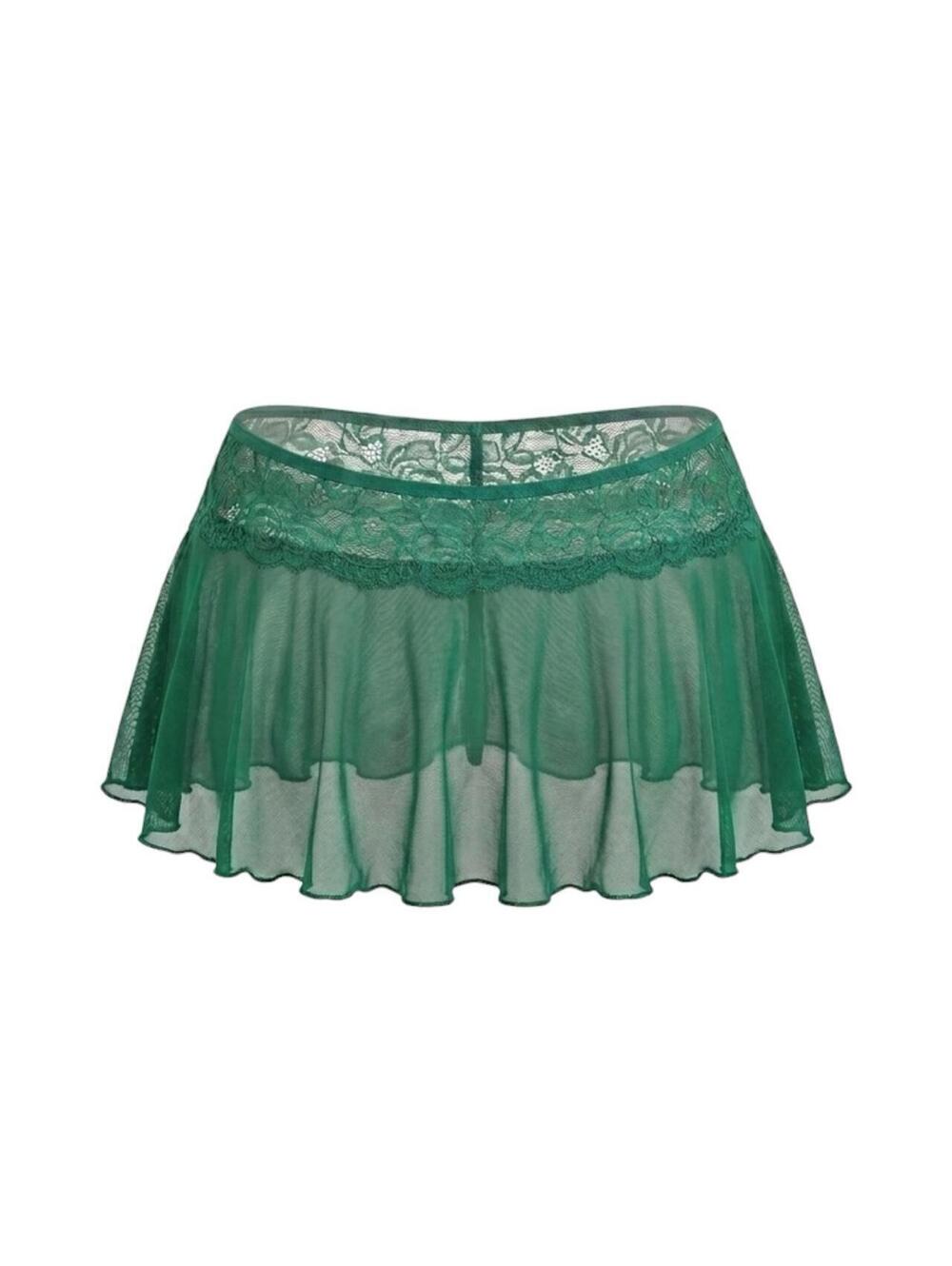 Emerald Green Lace-Trim Mini Skirt